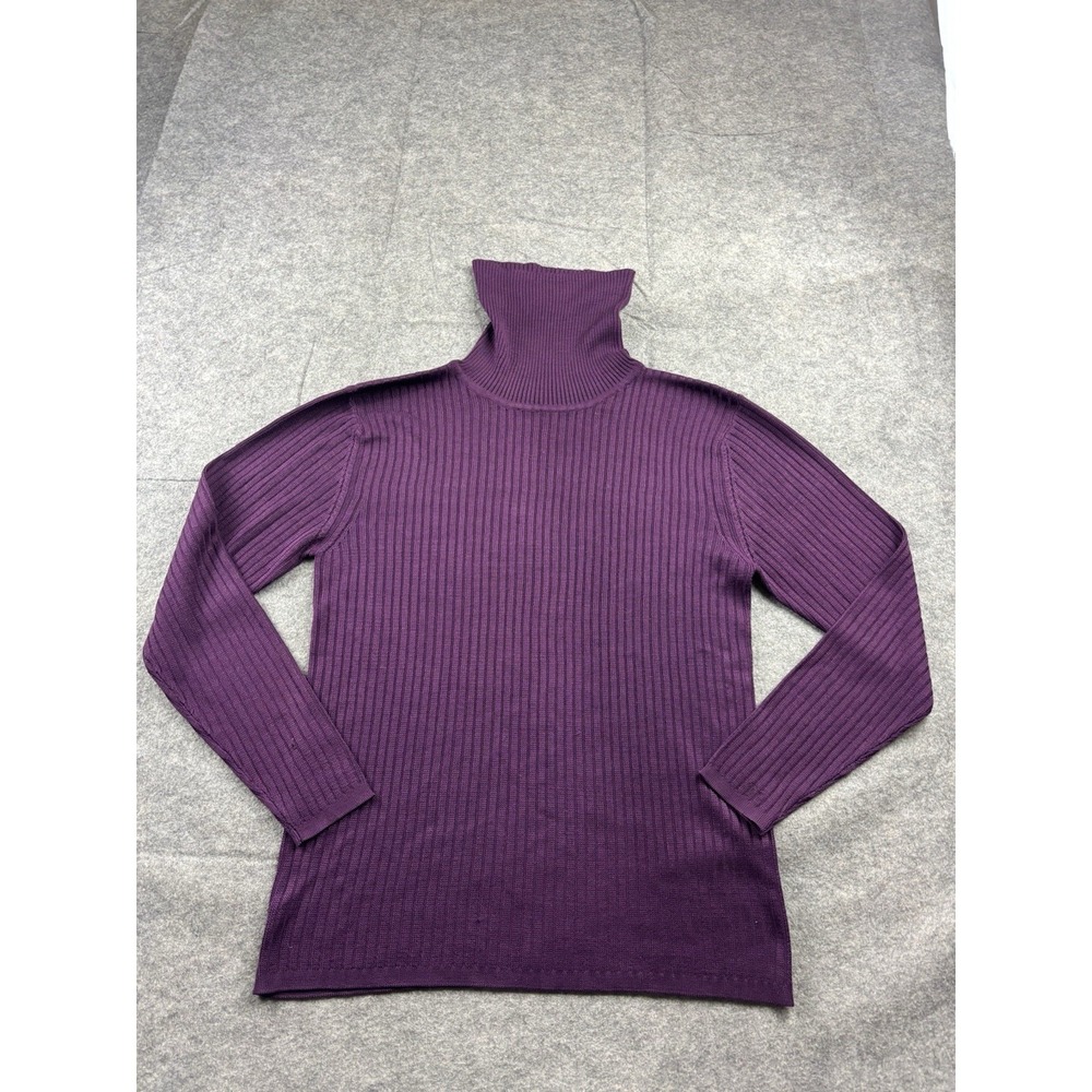 VTG Valerie Stevens Womens M 100% Silk Sweater Purple Stretch Turtleneck VTG 90s